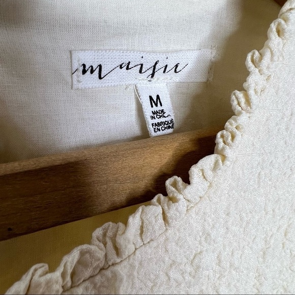 MAISIE Textured Puff Sleeve Top Cream Cropped Cottagecore Boxy Boho Blouse - Picture 7 of 10